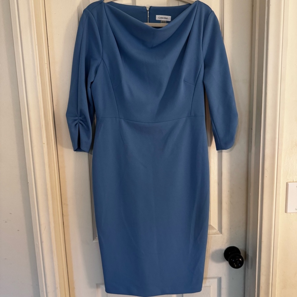 Calvin Klein Blue Cowl Neck Sheath Dress
